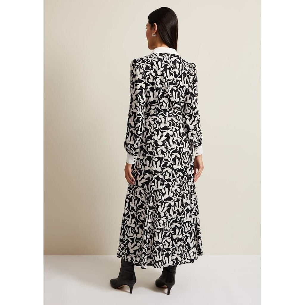 Phase Eight Bonnie Black Bow Shirt Midi Dress - Black/Ivory - Beales department store