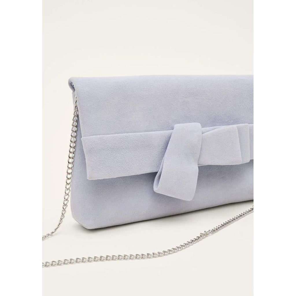 Phase Eight Bow Detail Suede Clutch Bag - Sky Blue - One Size - Beales department store