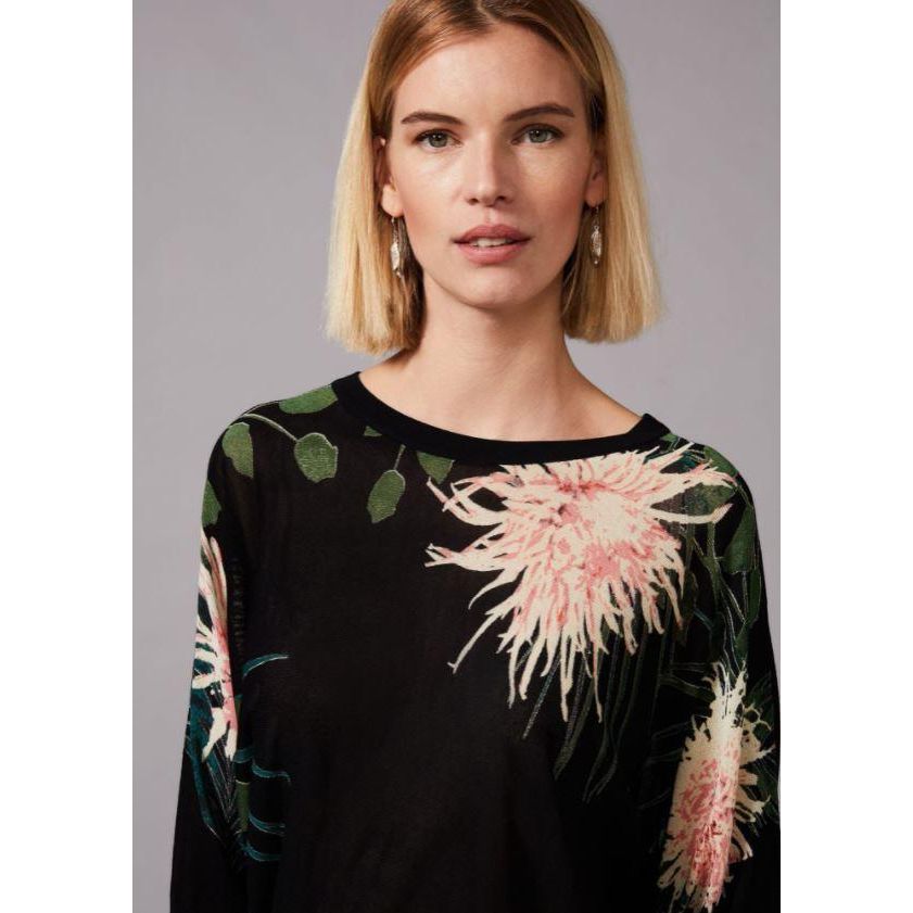 Phase Eight Breanna Floral Tie Side Knit Top - Black - Beales department store