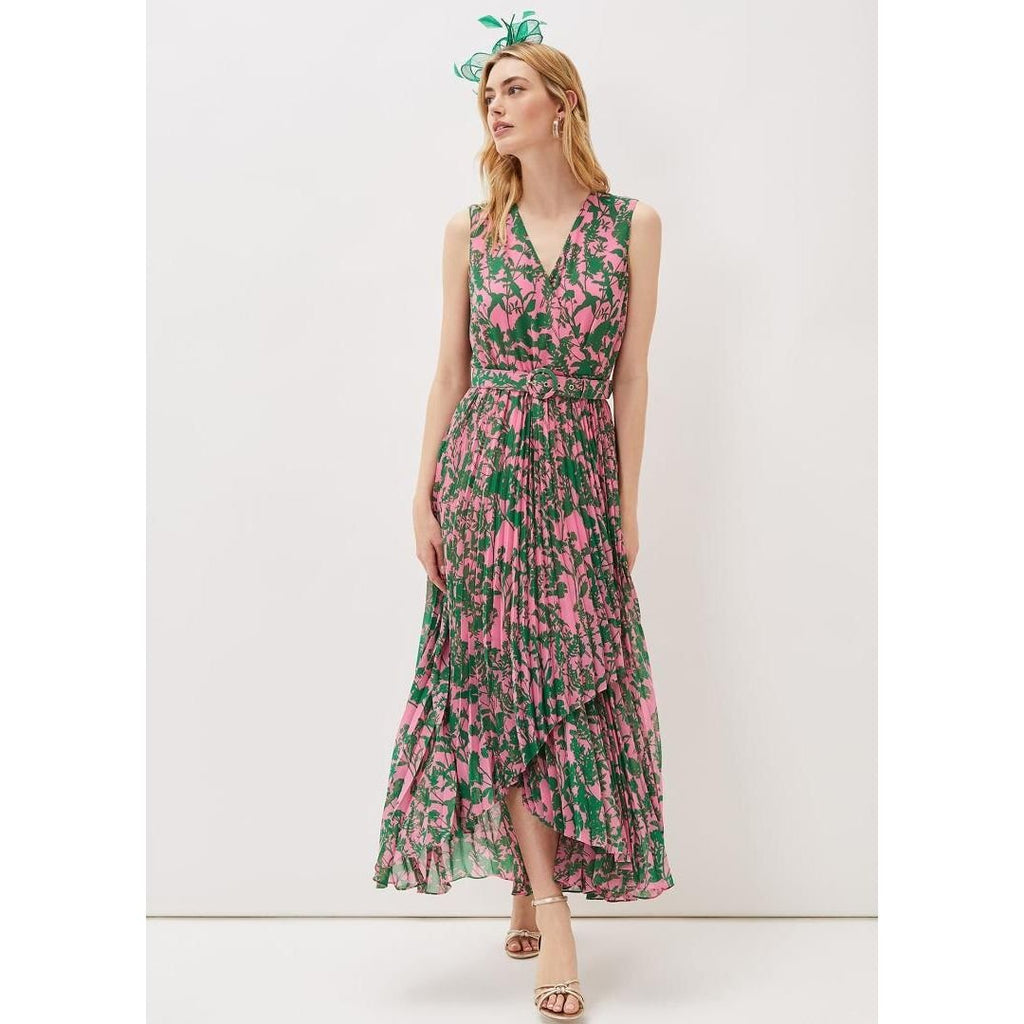 Phase Eight Brianna Pleat Dress - Pink/Green - Beales department store