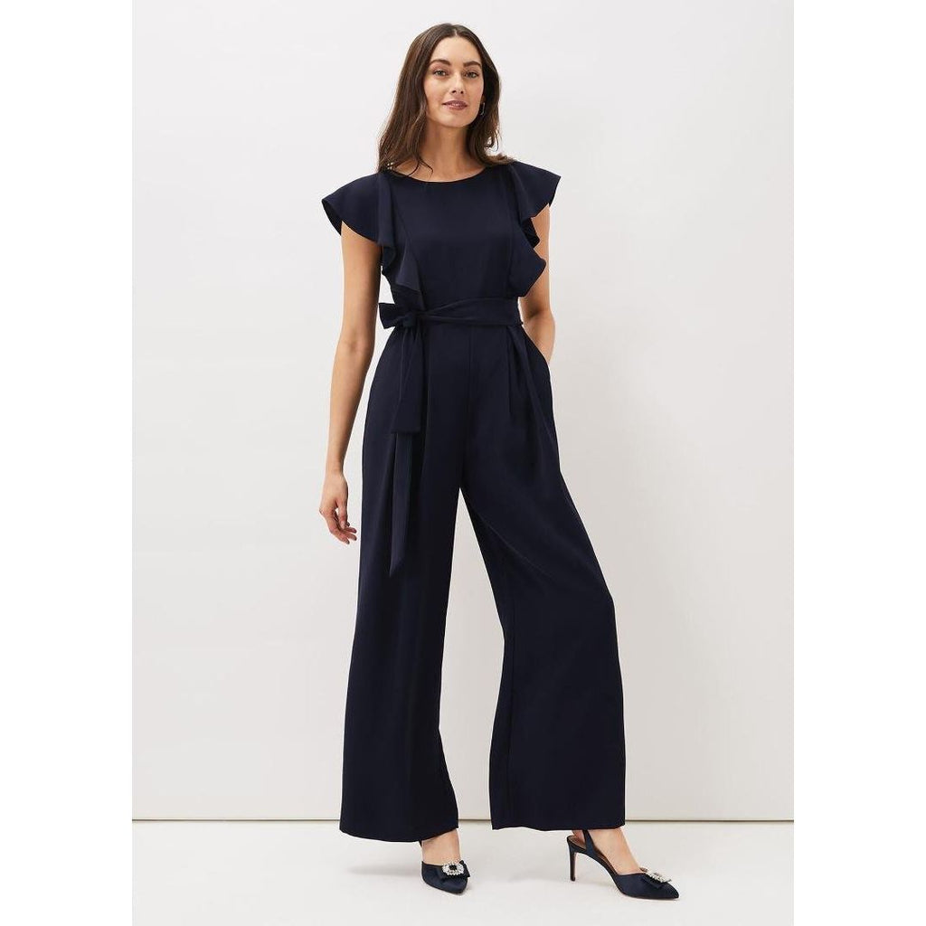 Phase Eight Bridie Frill Bodice Wide Leg Jumpsuit - Navy - Beales department store