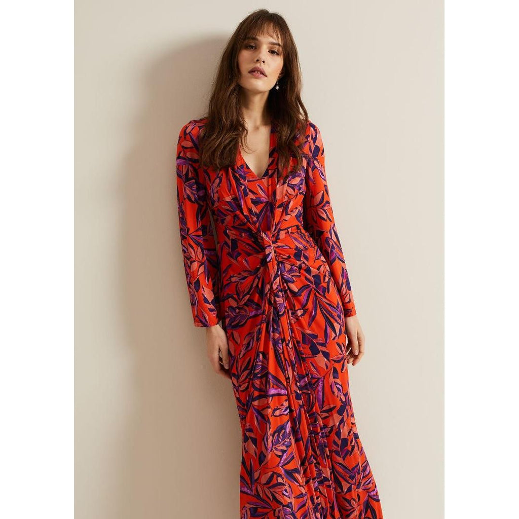 Phase Eight Briella Jersey Leaf Print Maxi Dress - Vermillion/Multi - Beales department store