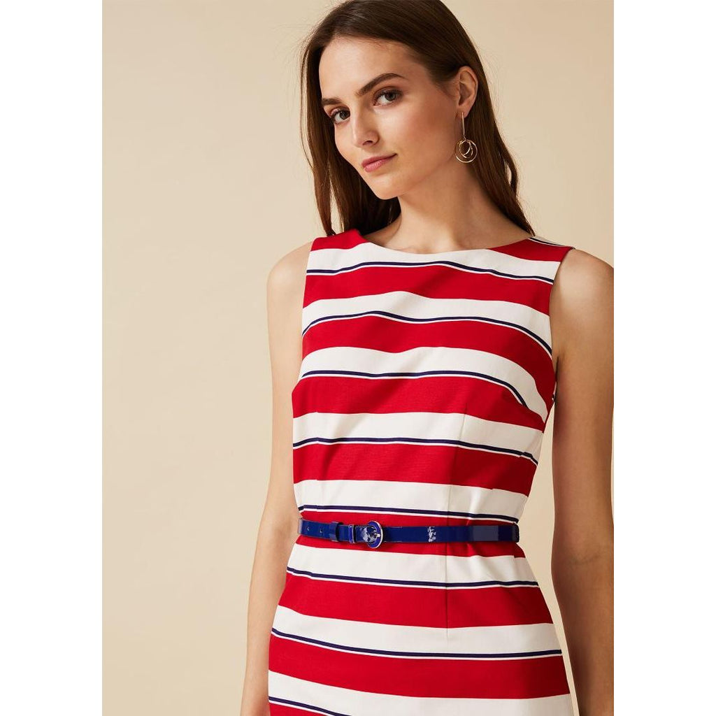 Phase Eight Briony Stripe Dress - Ivory/Carmine 18 - Beales department store