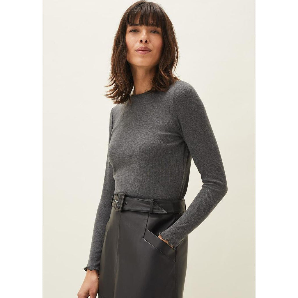 Phase Eight Cally Ribbed Jersey Top - Charcoal - Beales department store