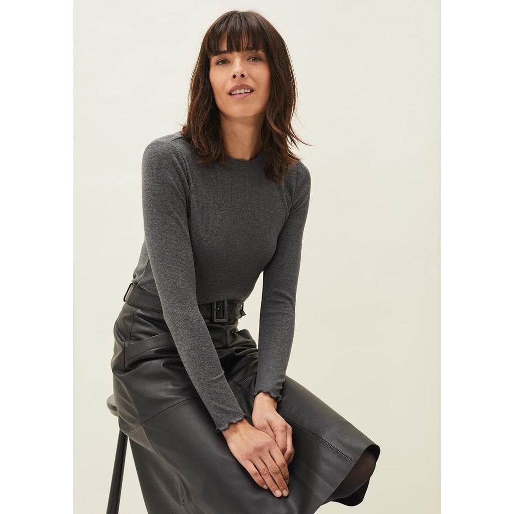 Phase Eight Cally Ribbed Jersey Top - Charcoal - Beales department store