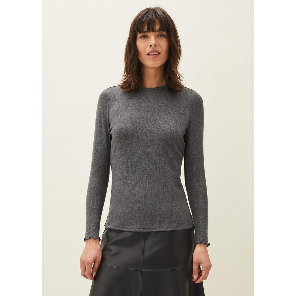 Phase Eight Cally Ribbed Jersey Top - Charcoal - Beales department store