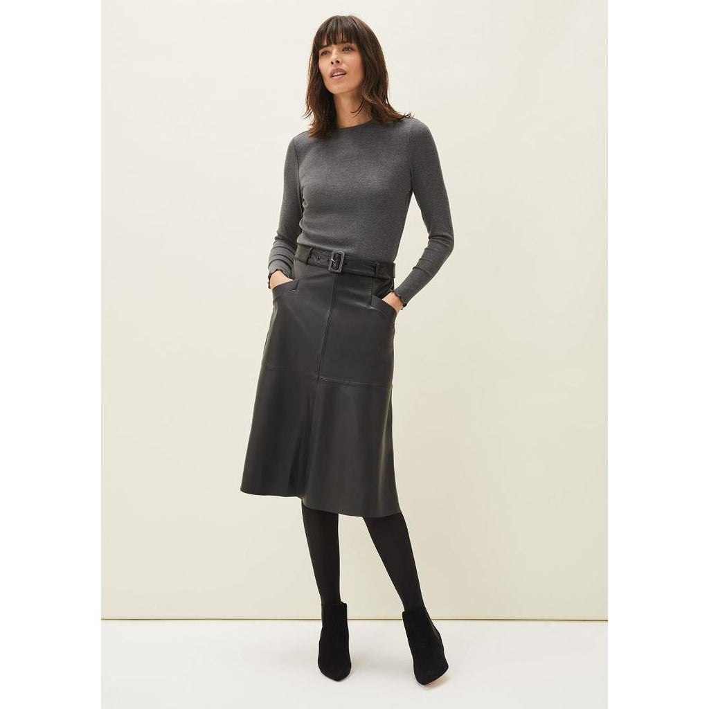 Phase Eight Cally Ribbed Jersey Top - Charcoal - Beales department store