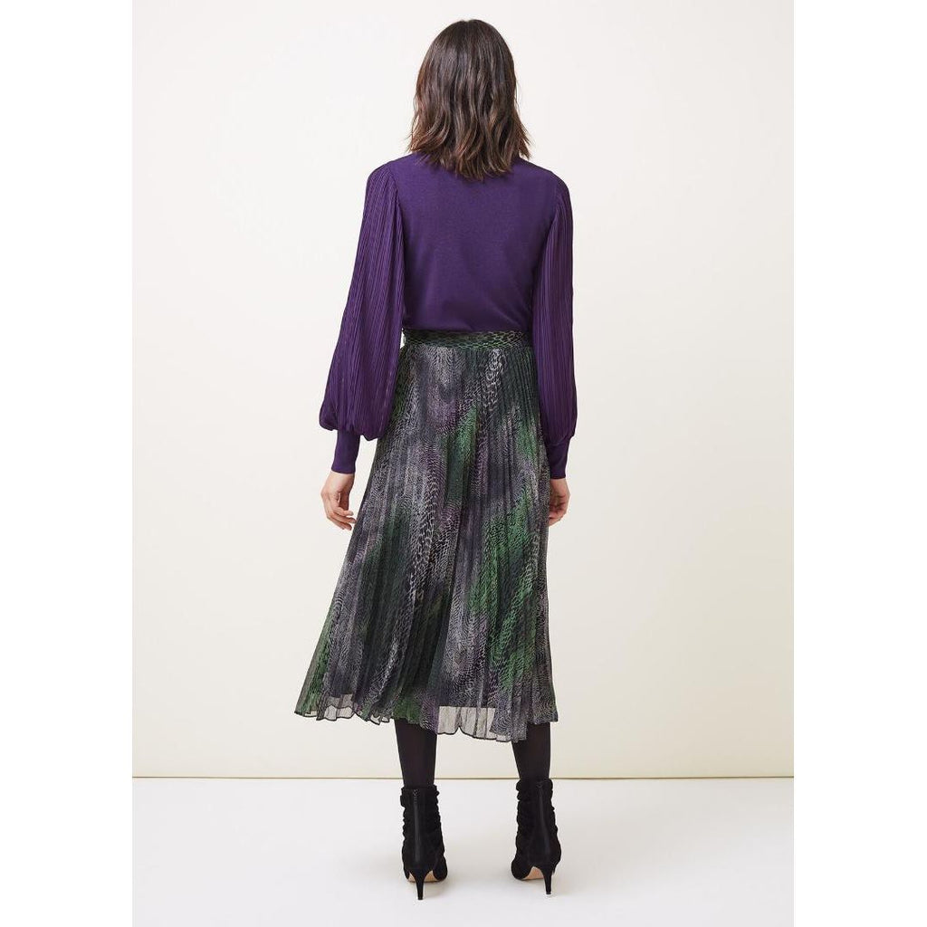 Phase Eight Camina Snake Print Pleated Maxi Skirt - Black/Multi - Beales department store