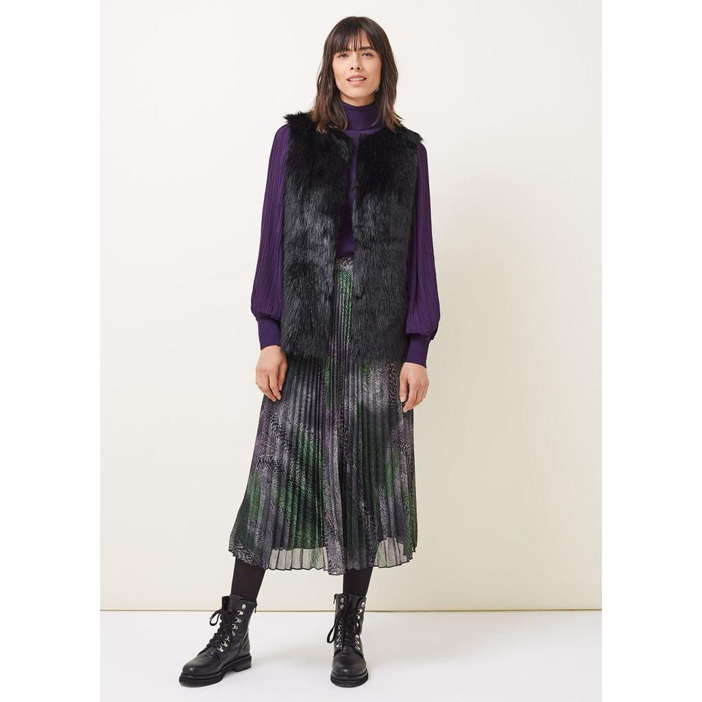 Phase Eight Camina Snake Print Pleated Maxi Skirt - Black/Multi - Beales department store