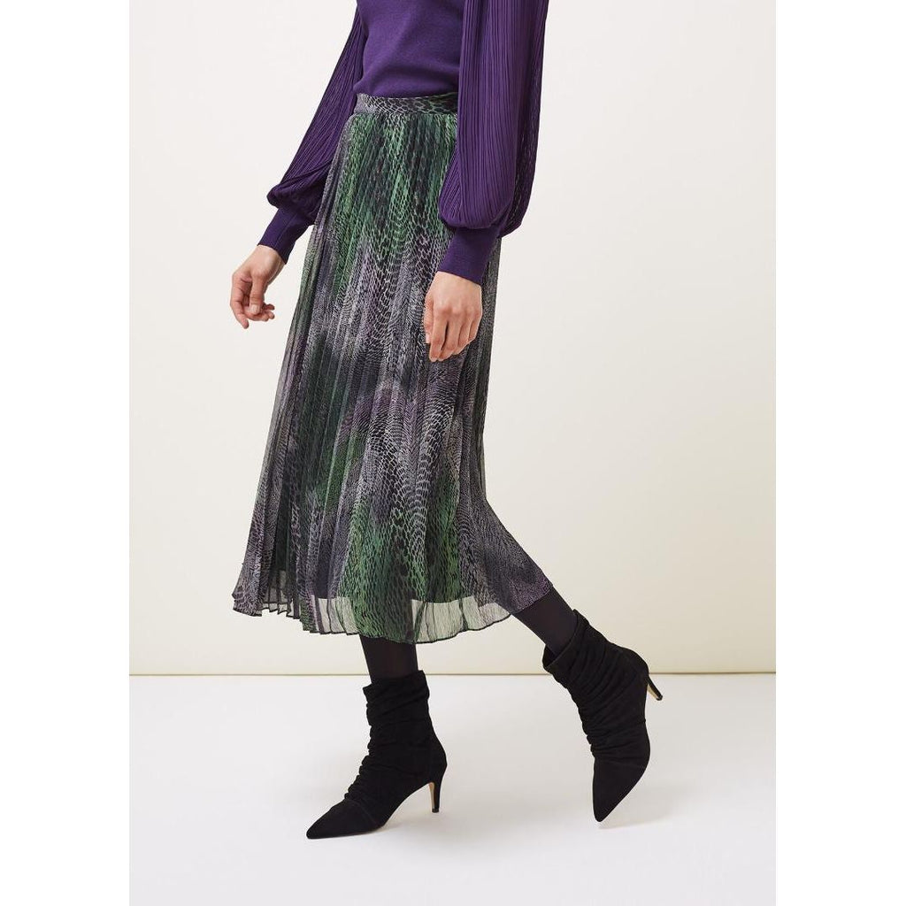 Phase Eight Camina Snake Print Pleated Maxi Skirt - Black/Multi - Beales department store