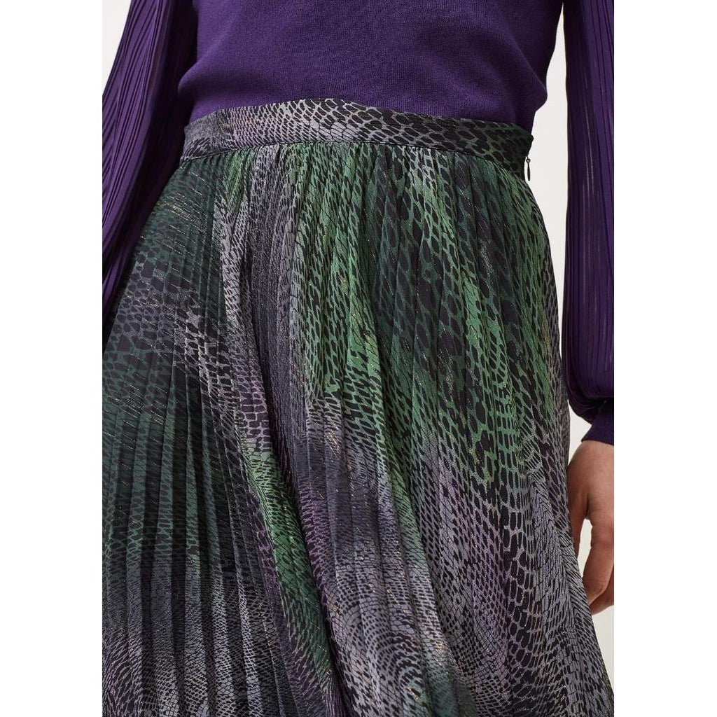 Phase Eight Camina Snake Print Pleated Maxi Skirt - Black/Multi - Beales department store