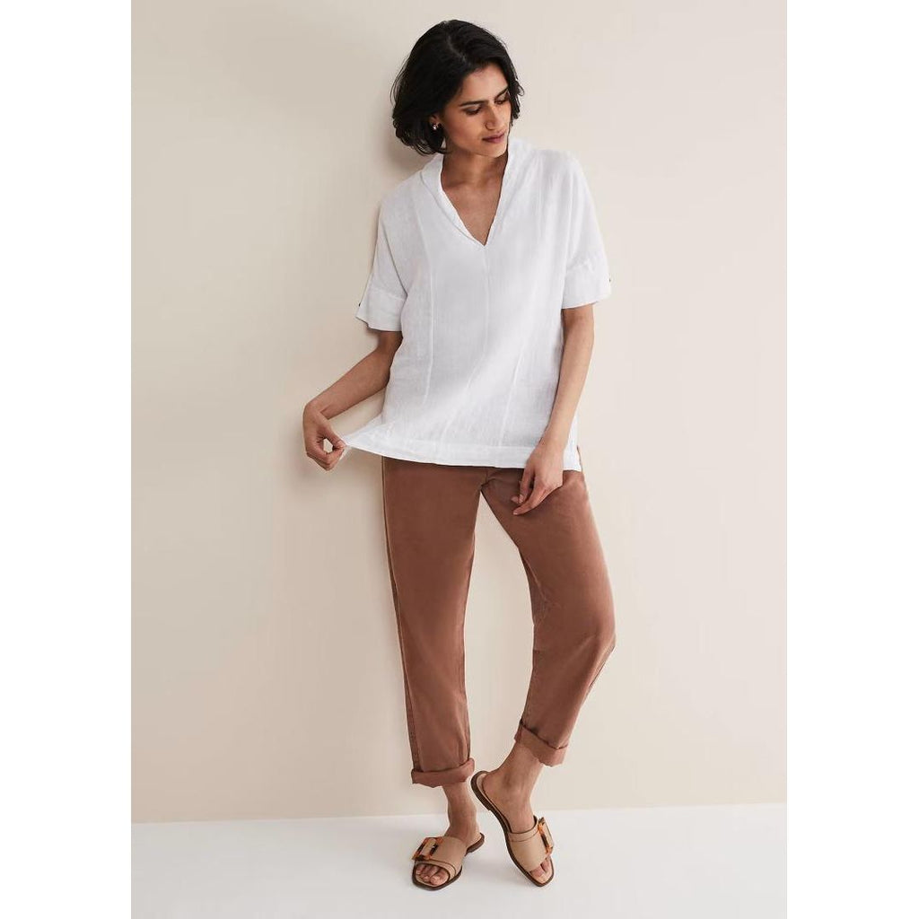 Phase Eight Carita V - Neck Linen Blouse - White - Beales department store