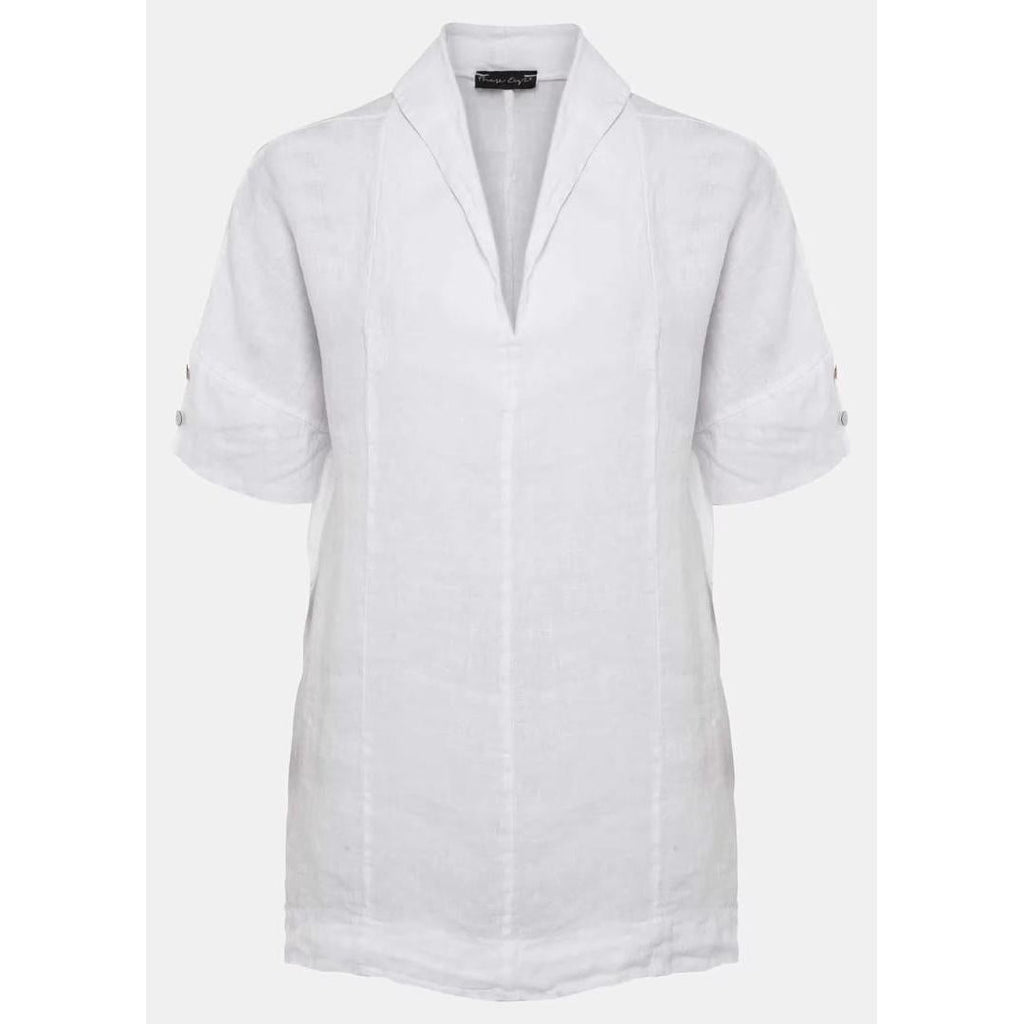 Phase Eight Carita V - Neck Linen Blouse - White - Beales department store