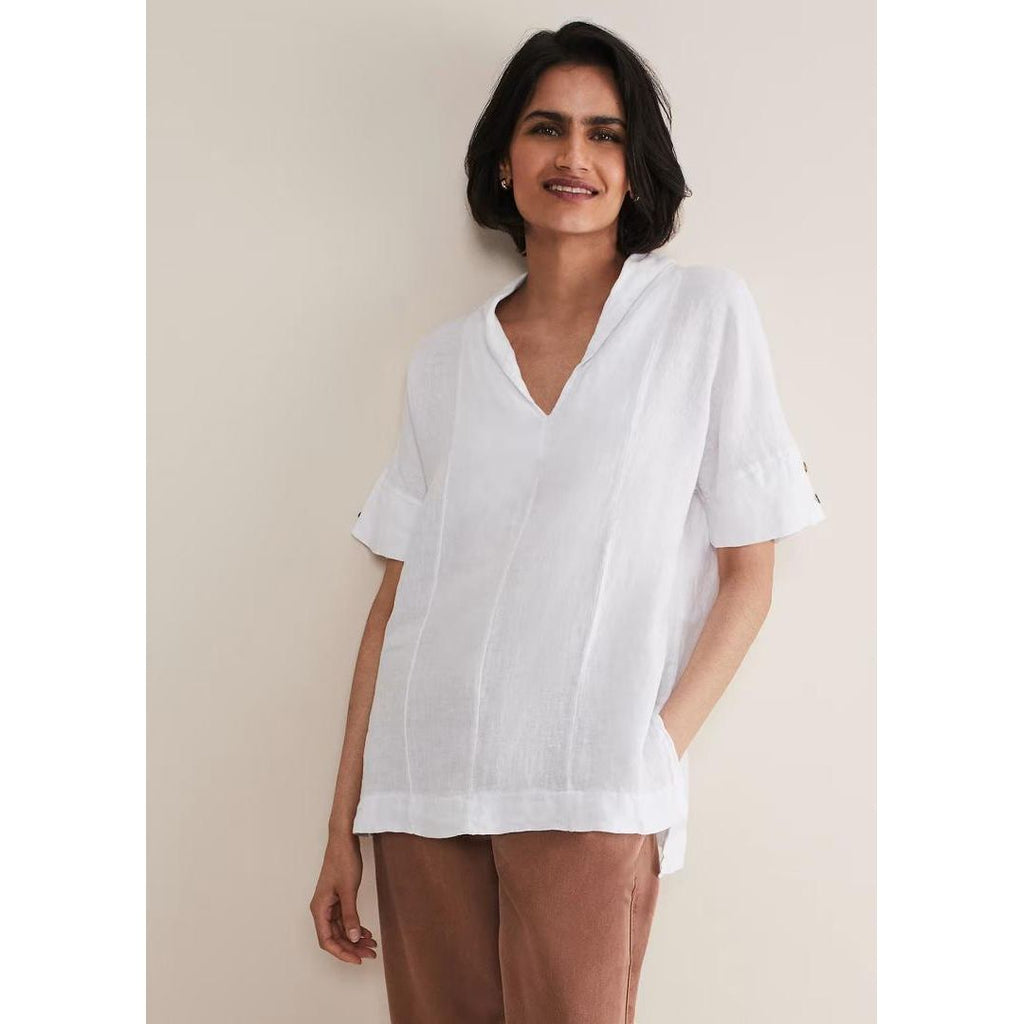 Phase Eight Carita V - Neck Linen Blouse - White - Beales department store