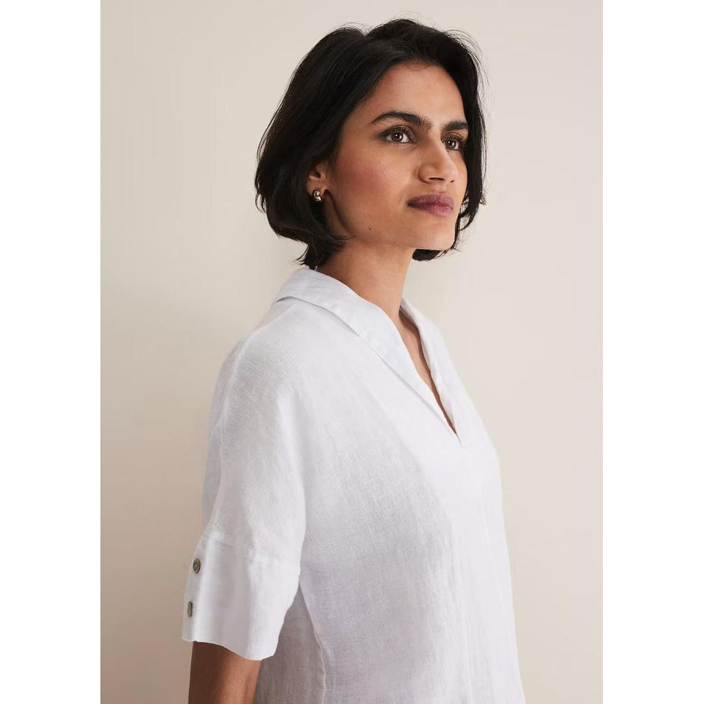 Phase Eight Carita V - Neck Linen Blouse - White - Beales department store