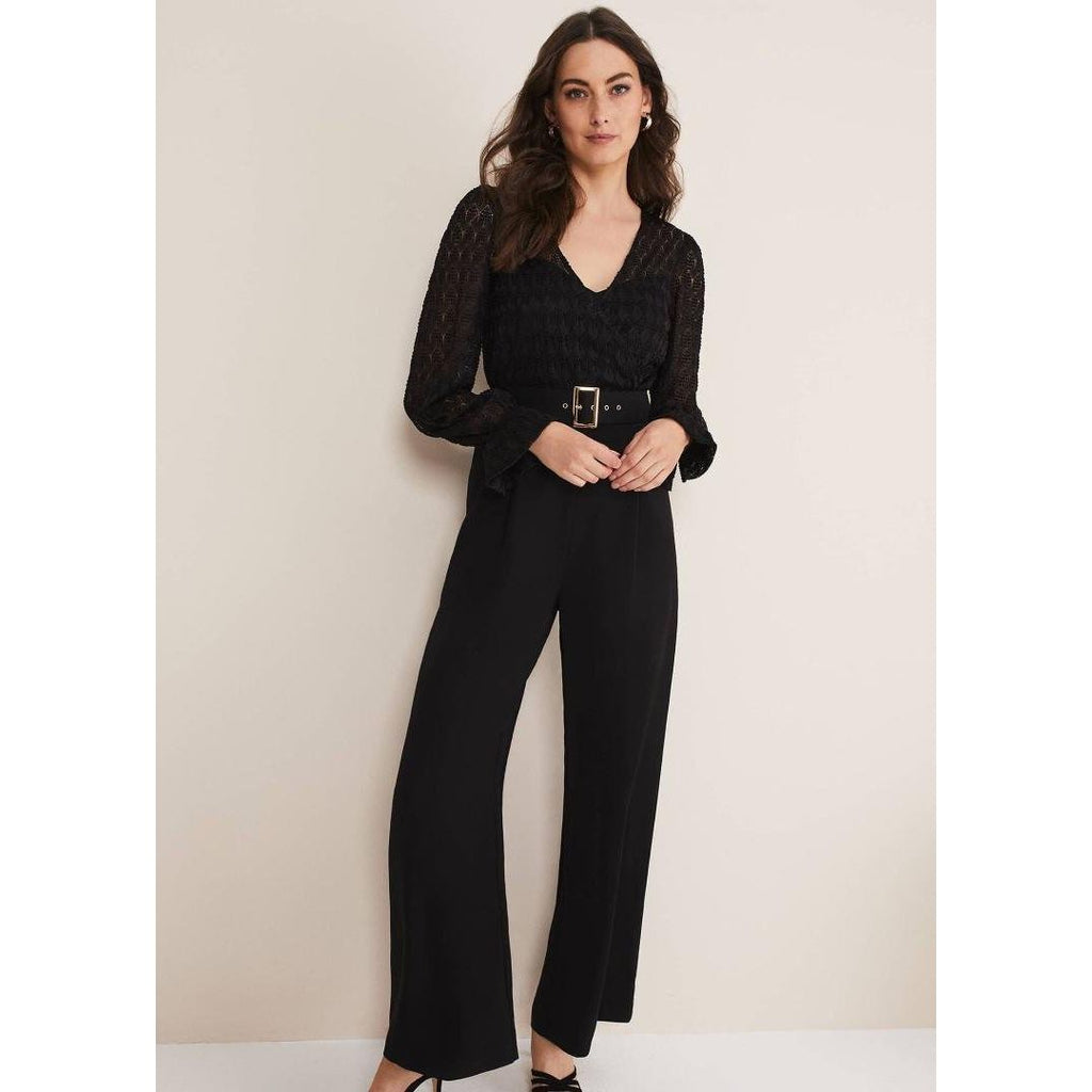 Phase Eight Carly Lace Long Sleeve Jumpsuit - Black - Beales department store