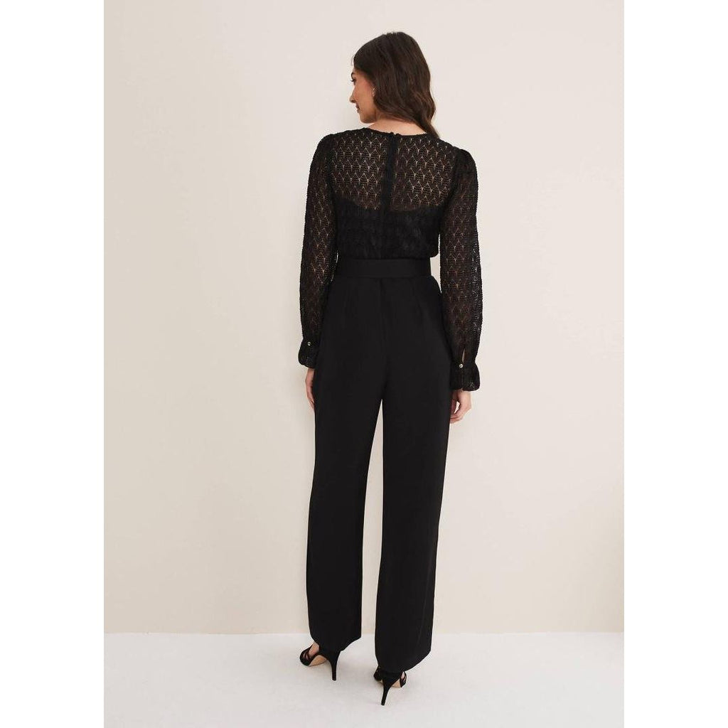Phase Eight Carly Lace Long Sleeve Jumpsuit - Black - Beales department store
