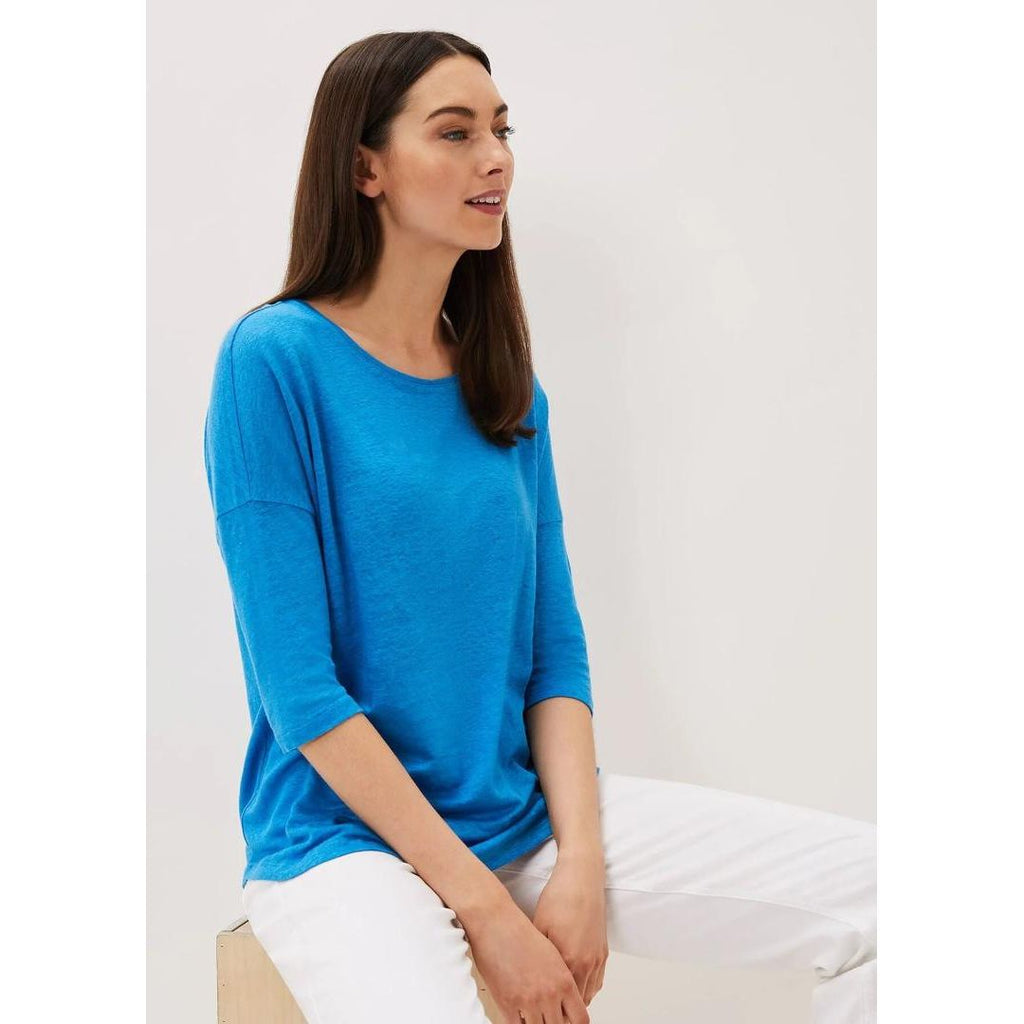 Phase Eight Catrina Linen Top - Azure Blue - Beales department store