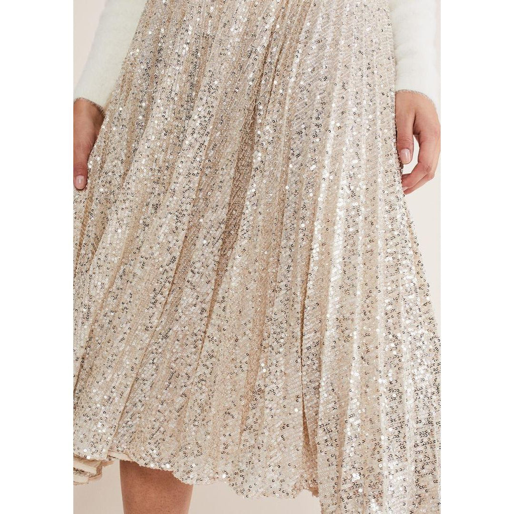 Phase Eight Celeste Sequin Pleat Skirt - Silver - Beales department store