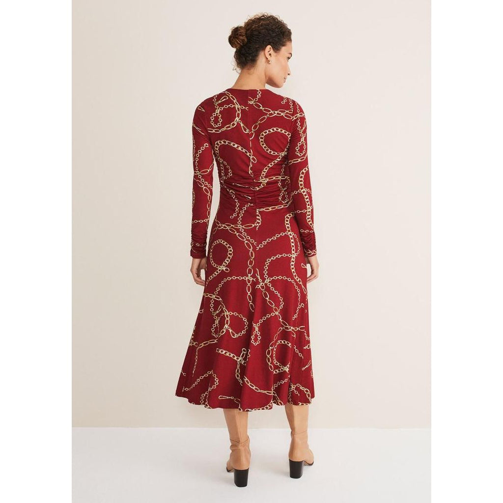 Phase Eight Cheska Chain Print Ruched Dress - Dark Red - Beales department store