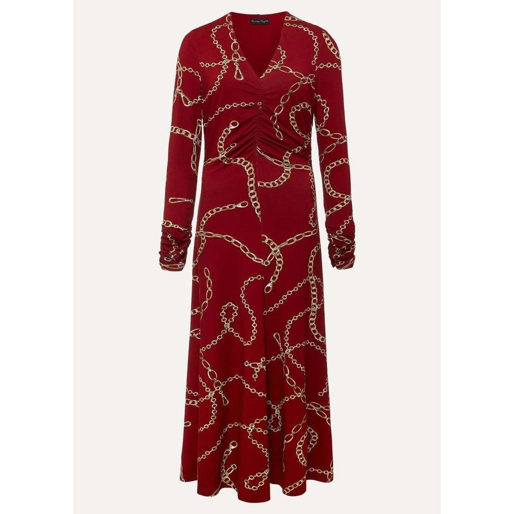 Phase Eight Cheska Chain Print Ruched Dress - Dark Red - Beales department store