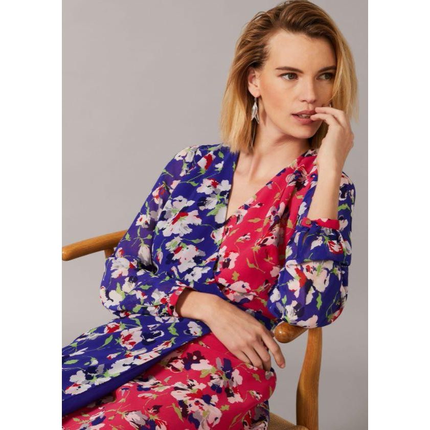 Phase Eight Claudette Patched Floral Dress - Electric Blue/Fuchsia - Beales department store