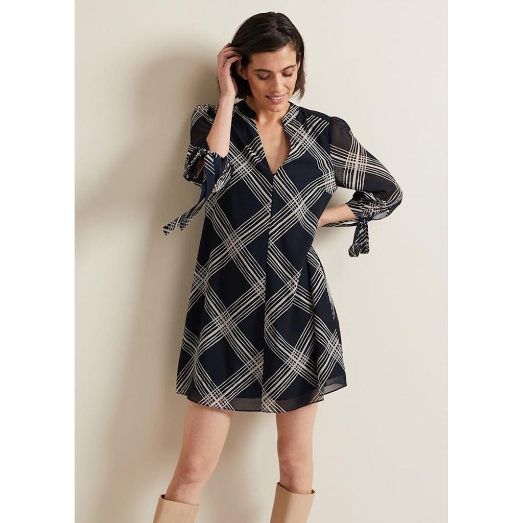 Phase Eight Cora Check Navy Tunic Dress - Navy - Beales department store