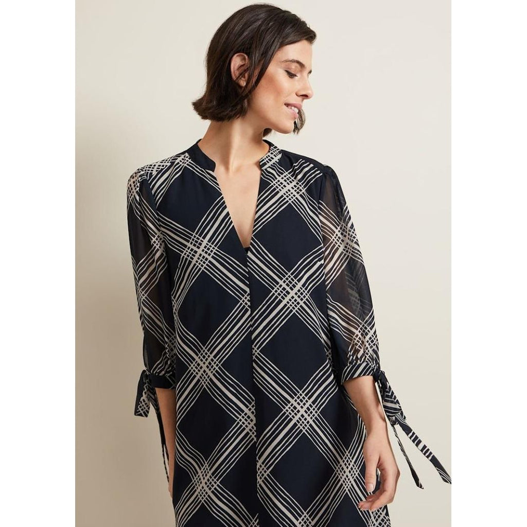 Phase Eight Cora Check Navy Tunic Dress - Navy - Beales department store