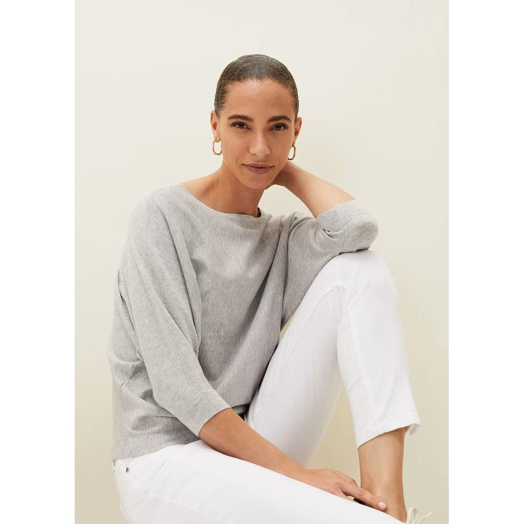 Phase Eight Cristine Batwing Fine Knit Jumper - Grey Marl - Beales department store