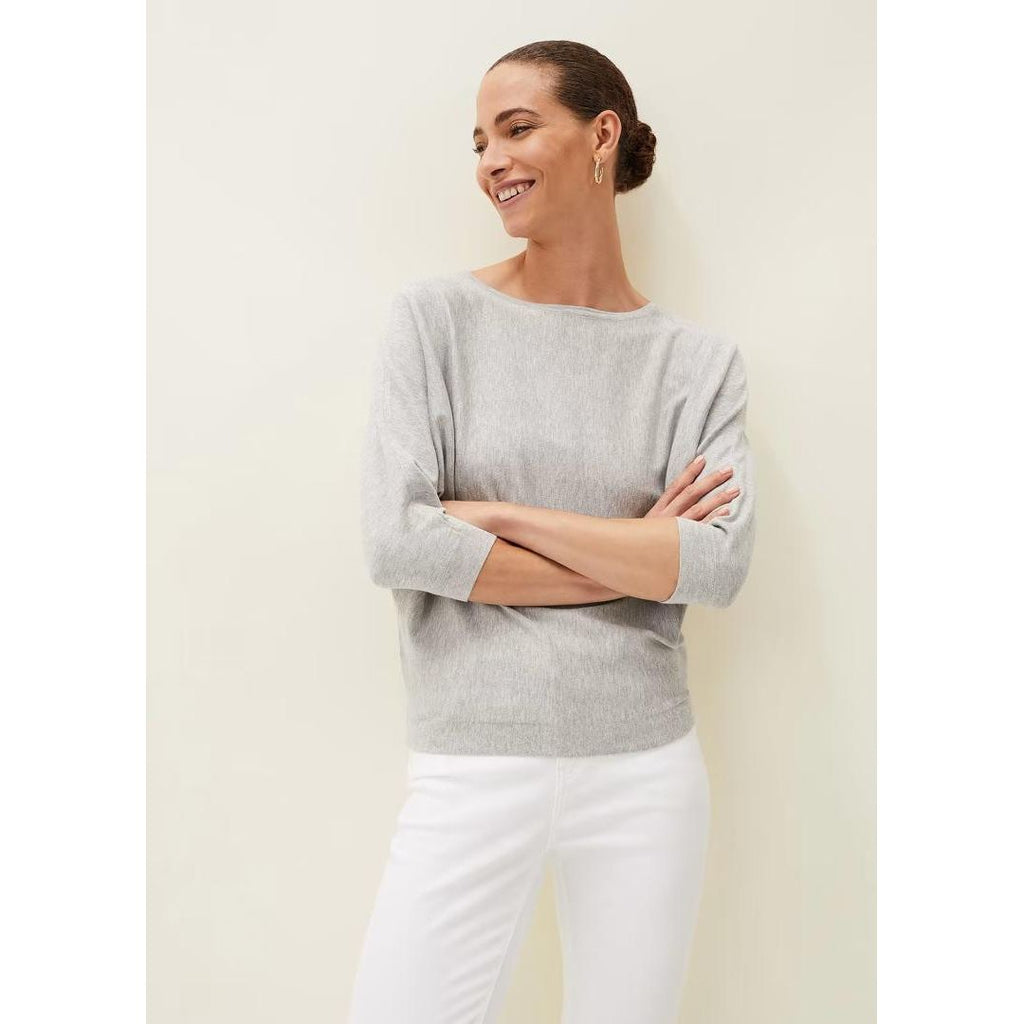 Phase Eight Cristine Batwing Fine Knit Jumper - Grey Marl - Beales department store