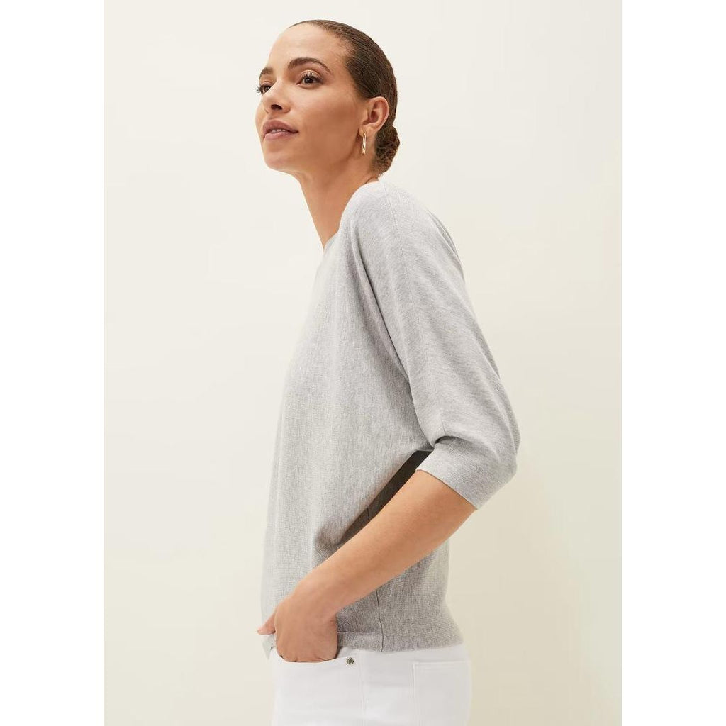 Phase Eight Cristine Batwing Fine Knit Jumper - Grey Marl - Beales department store