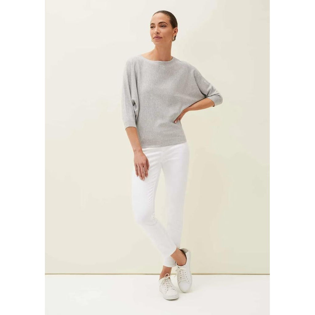 Phase Eight Cristine Batwing Fine Knit Jumper - Grey Marl - Beales department store