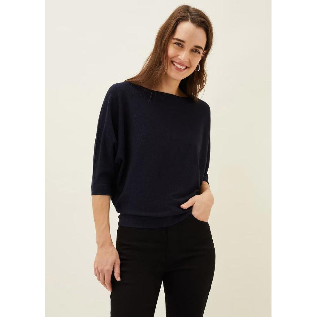 Phase Eight Cristine Batwing Fine Knit Jumper - Navy - Beales department store