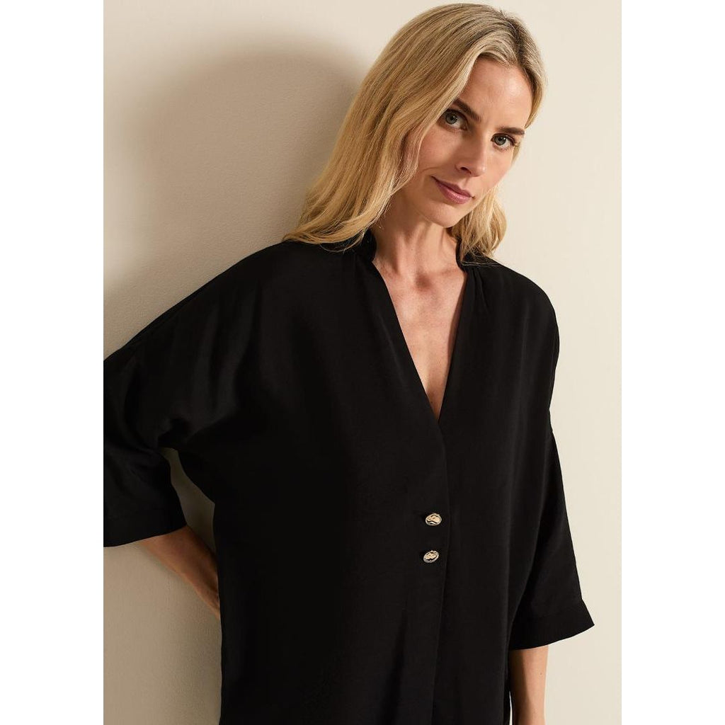 Phase Eight Cynthia Button Detail Shirt - Black - Beales department store