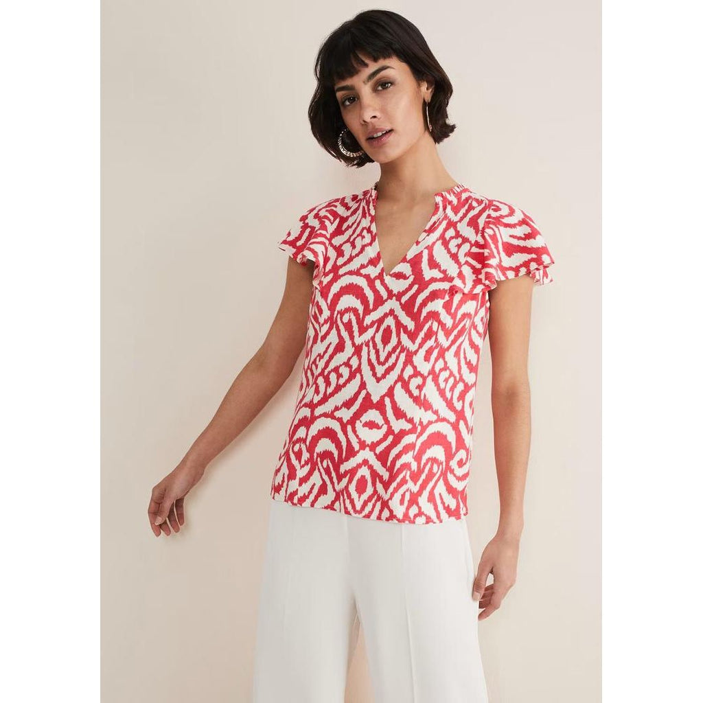 Phase Eight Dalia Abstract Top - Red/Ivory - Beales department store