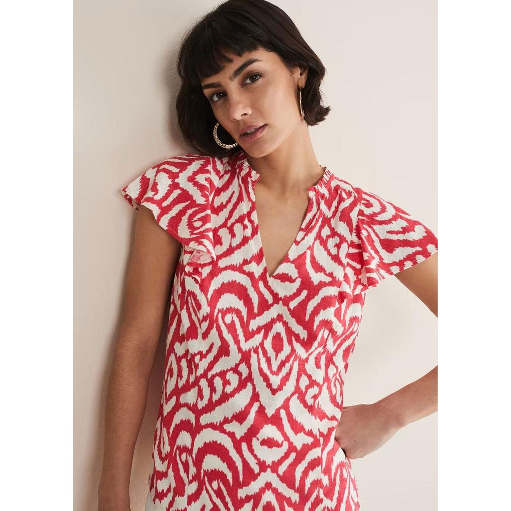 Phase Eight Dalia Abstract Top - Red/Ivory - Beales department store