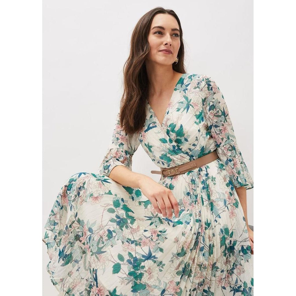 Phase Eight Dani Floral Pleated Midi Dress - Buttermilk - Beales department store