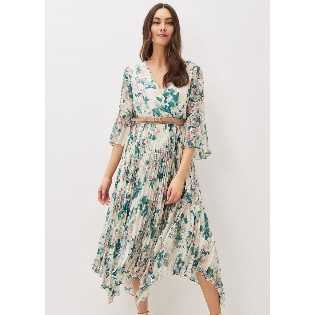 Phase Eight Dani Floral Pleated Midi Dress - Buttermilk - Beales department store