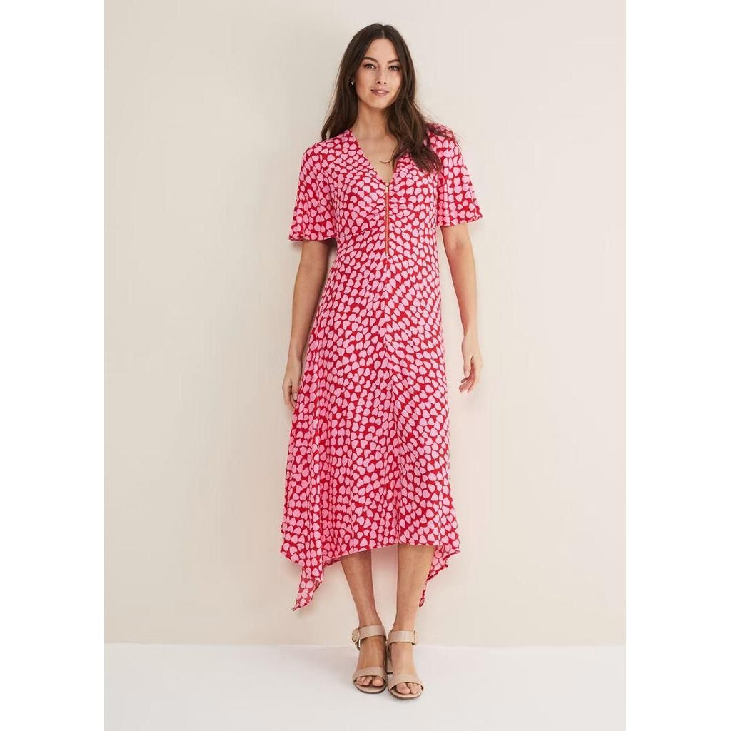 Phase Eight Darcie Heart Midi Dress - Pink/Red - Beales department store