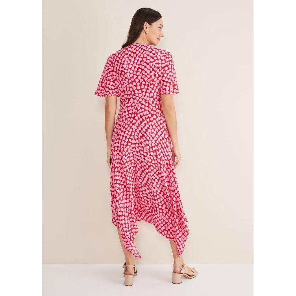 Phase Eight Darcie Heart Midi Dress - Pink/Red - Beales department store