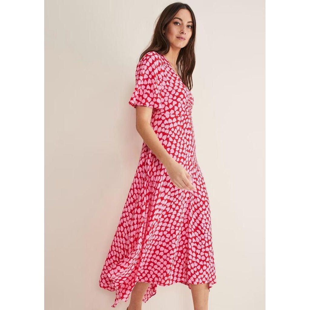 Phase Eight Darcie Heart Midi Dress - Pink/Red - Beales department store