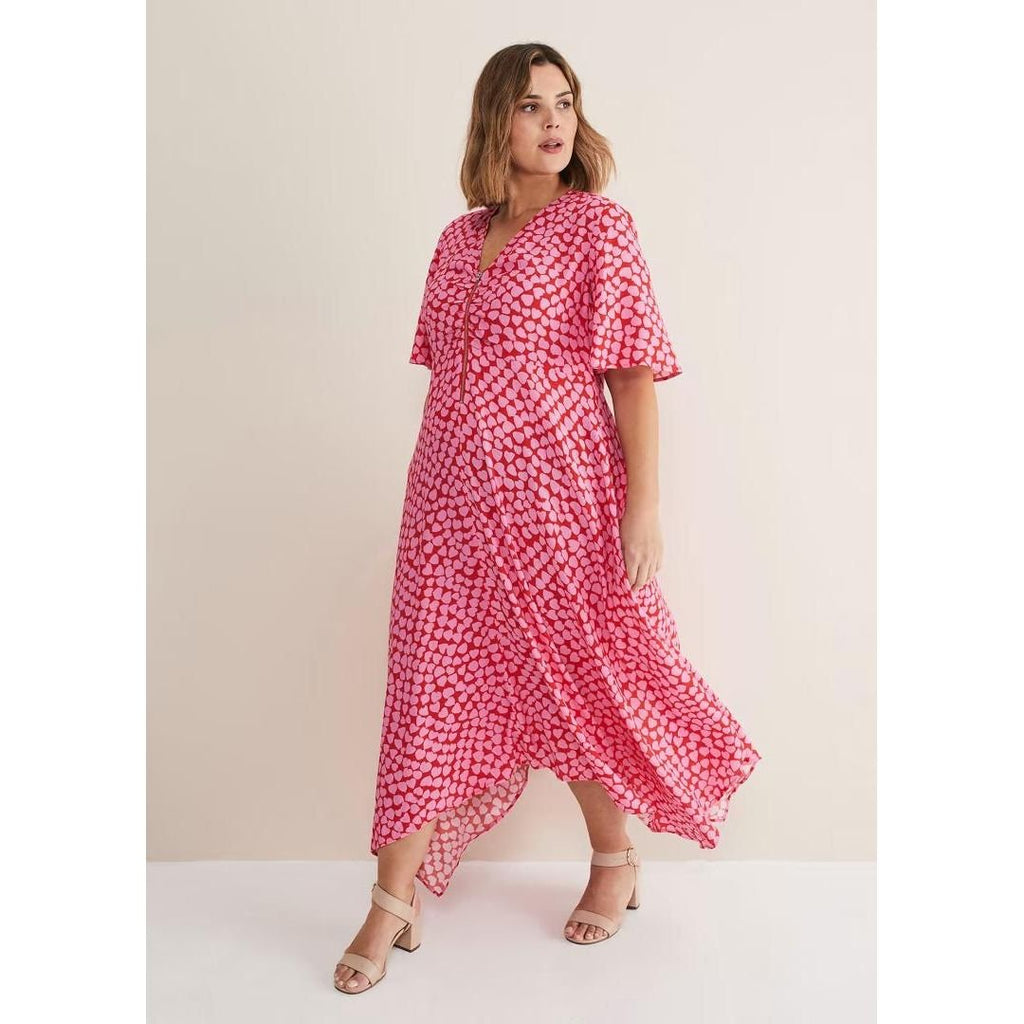 Phase Eight Darcie Heart Midi Dress - Pink/Red - Beales department store