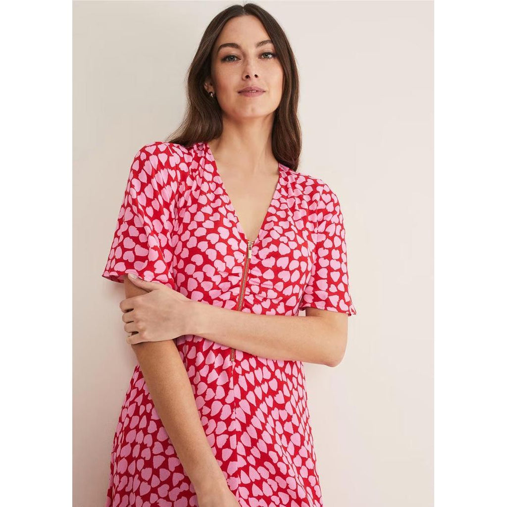 Phase Eight Darcie Heart Midi Dress - Pink/Red - Beales department store