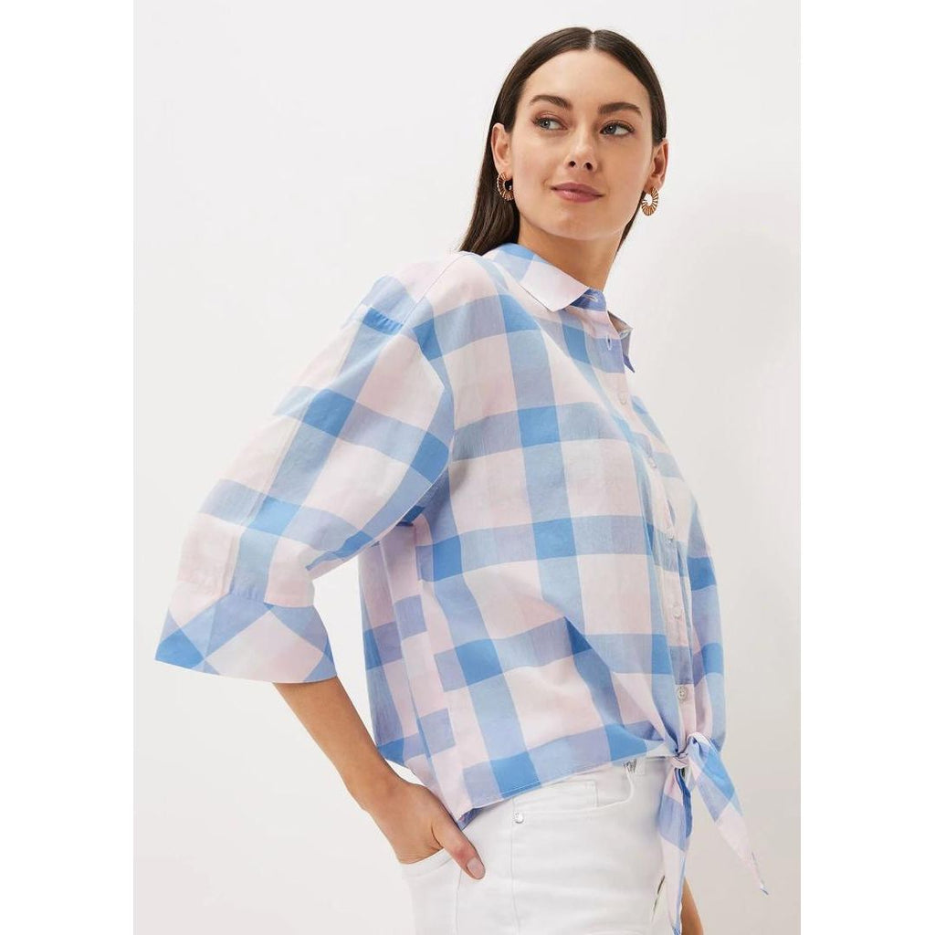 Phase Eight Della Checked Tie Front Blouse - Pink/ Blue - Beales department store