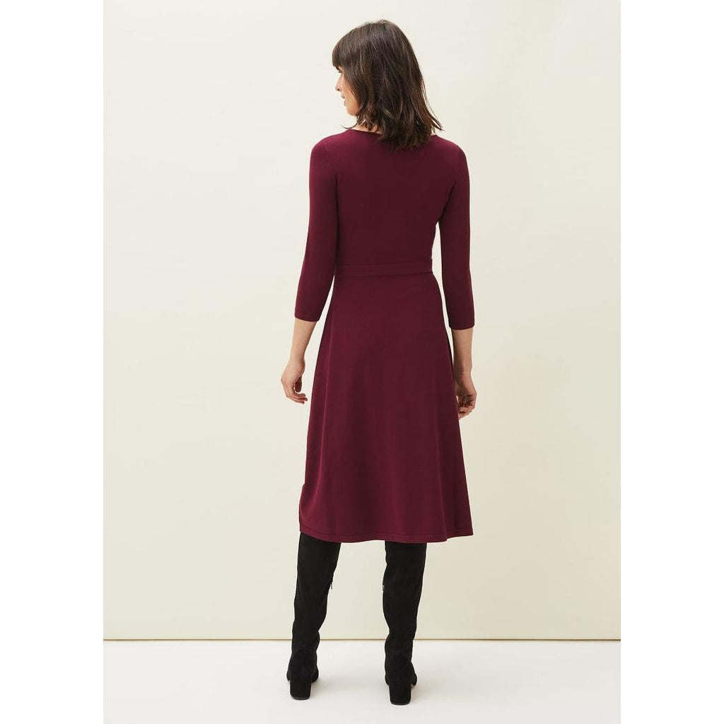 Phase Eight Dionne Tie Waist Dress - Wine - Beales department store