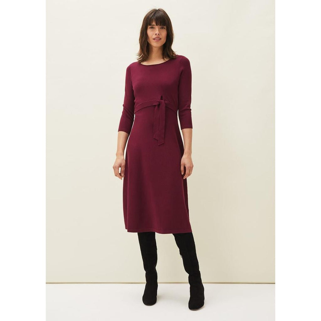 Phase Eight Dionne Tie Waist Dress - Wine - Beales department store