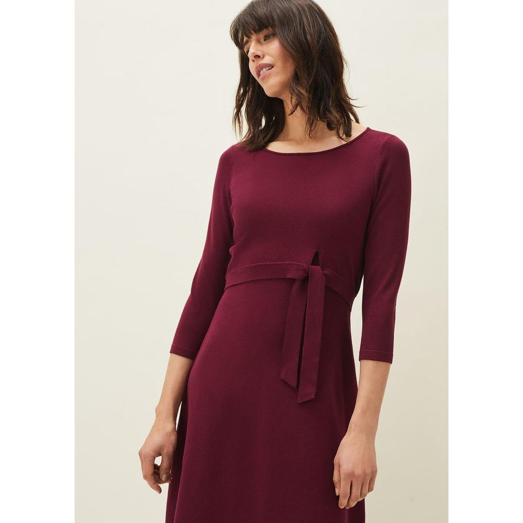 Phase Eight Dionne Tie Waist Dress - Wine - Beales department store