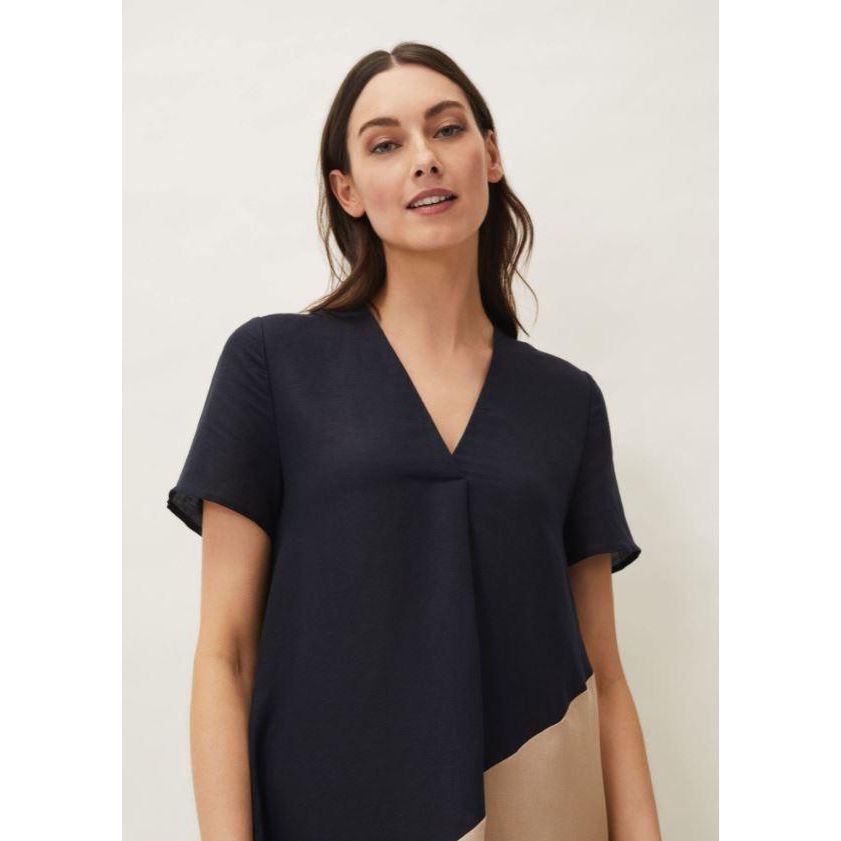 Phase Eight Doty Linen Dress - Navy/Stone - Beales department store