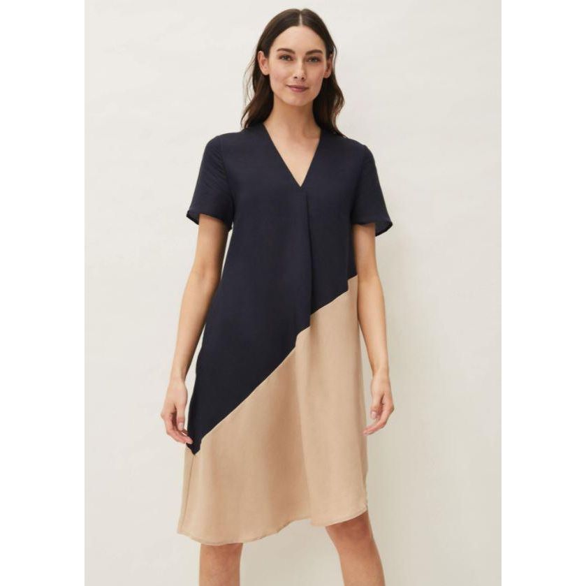 Phase Eight Doty Linen Dress - Navy/Stone - Beales department store