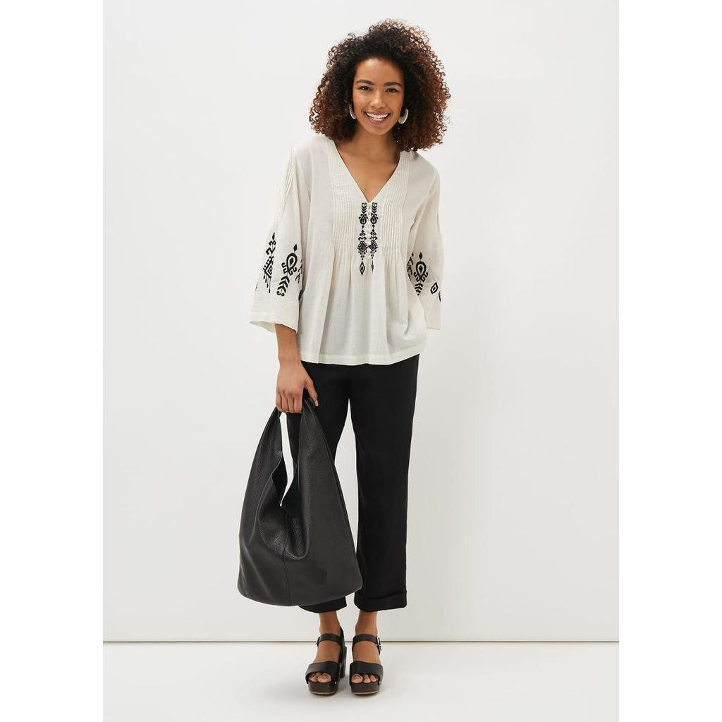 Phase Eight Elenora Embroidered Pintuck Blouse - Ivory/Black - Beales department store